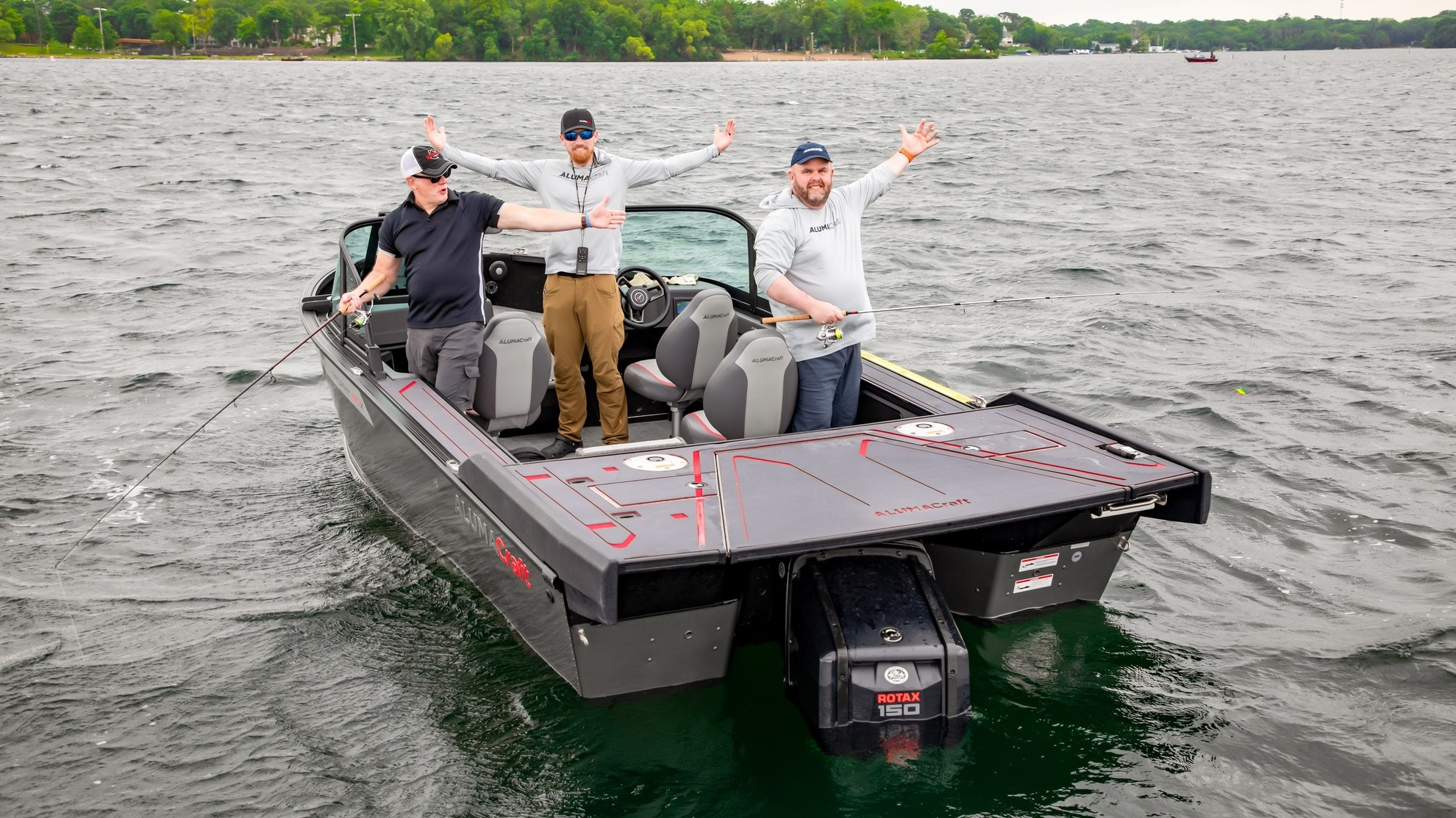 Three fishermen, very happy to be on the 2025 Alumacraft Trophy