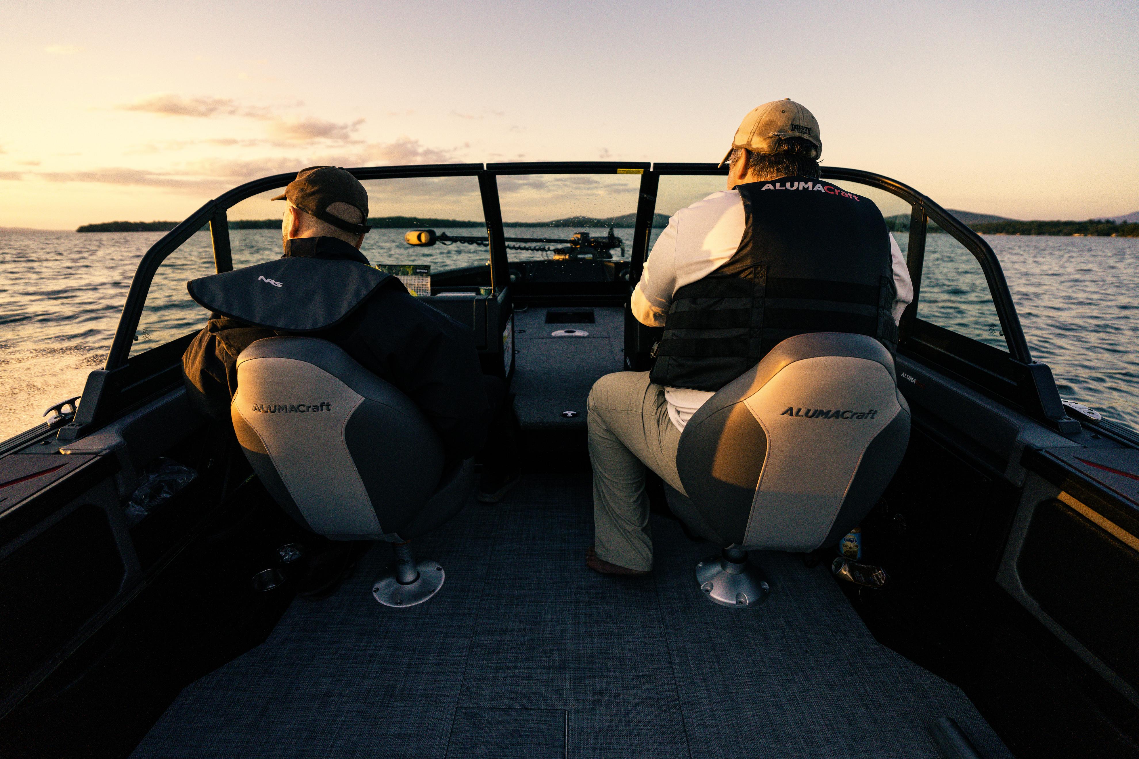 Two anglers from behinds, ready for adventure on the new 2025 Alumacraft Trophy 185x