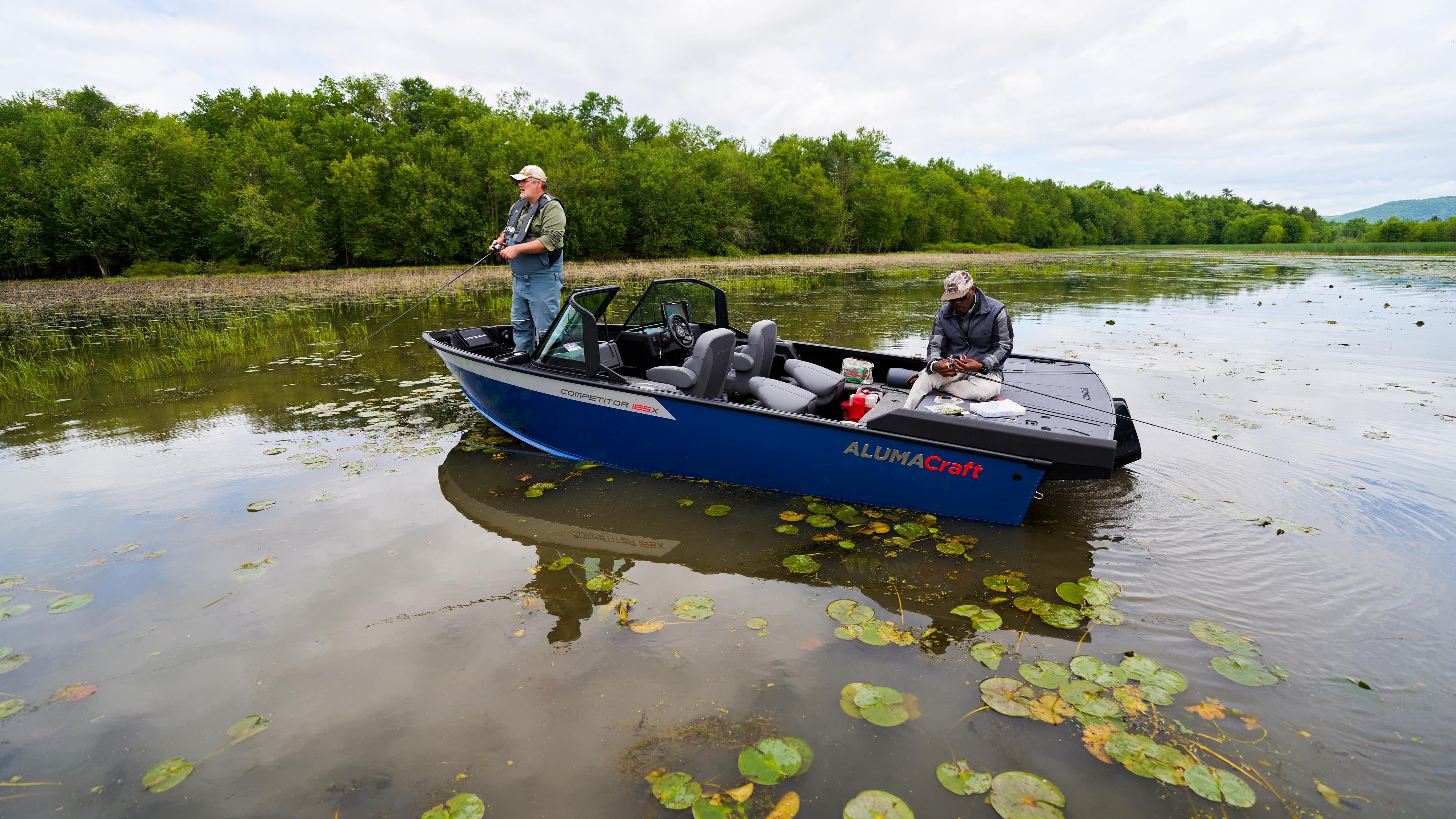 Two men fishing on the 2025 Alumacraft Competitor in calm water