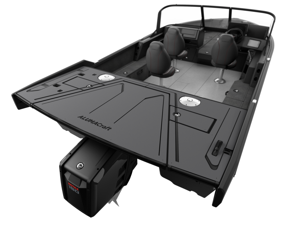 Vue du Max Deck sur l'Alumacraft Competitor Sport 2025 noir nuit edition