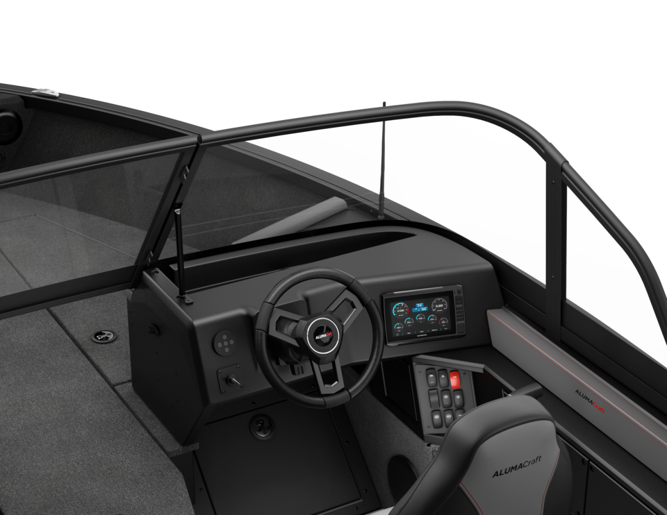 Vue de la console du conducteur redessinée du nouvel Alumacraft Trophy Sport 2025