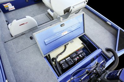 Open Compartment Revealing Batteries On Alumacraft Pro 185 Bass Boat