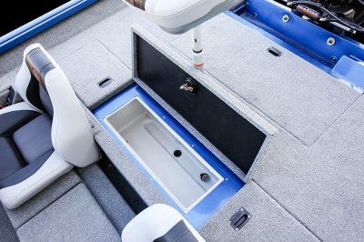 Close Up of Center Cooler Storage on Pro 185 Bass Boat