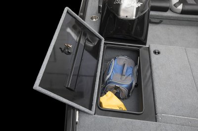 Blue Bag in Open Storage Compartment on Alumacraft Pro 175 Bass Boat