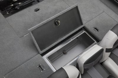 Open Cooler Storage Compartment on Alumacraft Pro 175 Bass Boat