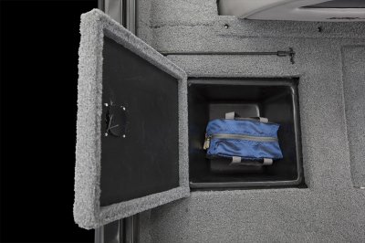 Blue Bag Stored in Open Compartment on Alumacraft Pro 175 Bass Boat