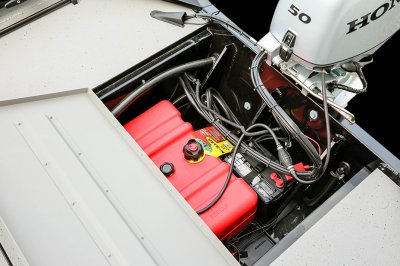 Gas and Battery Compartment at Stern of Alumacraft 175 Prowler Bass Boat