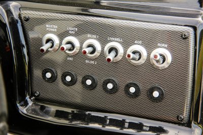 Toggles Controlling Power, Lights, Bilge, Livewell, ACC, and Horn on 175 Prowler Bass Boat