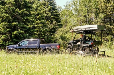 Truck Hauling Utility Cart & 1036 Jon Boat on a Trailer